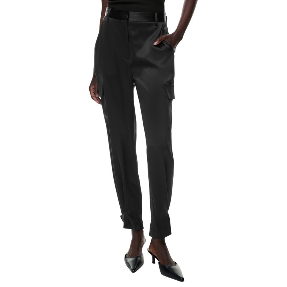 Aritzia Babaton Refined Satin Cargo Pant High Waisted Trousers Black Size 6